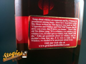 Prichard's Rye Whiskey - Back Label